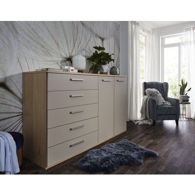 Kommode Viana - Balkeneiche furniert, Taupe