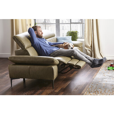 Sofa Felipa - 3-Sitzer inkl. Relaxfunktion (motorisch) und Kopfteil verstellbar, Leder, Olive