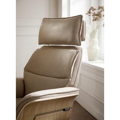 Relaxsessel Perano - Drehbar, Wildeiche hell, Leder, Beige
