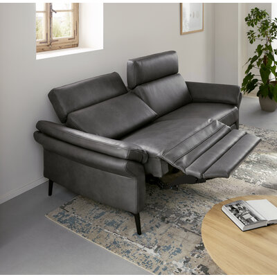 Sofa Atella - 3-Sitzer inkl. motorischer Relax- und Kopfteilverstellung, Leder, Anthrazit