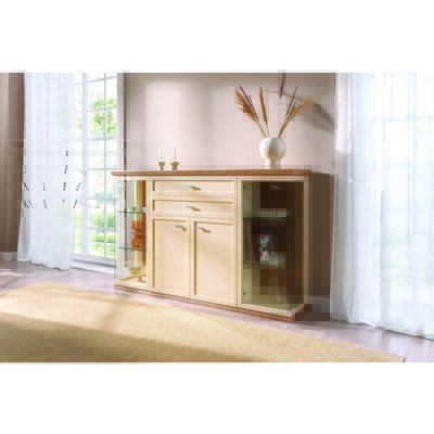 Highboard Monda - Lack hellbeige, Eiche furniert