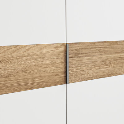 Drehtürenschrank Viana - B ca. 303 cm, Lack, Weiß, Riffholz, Wildeiche