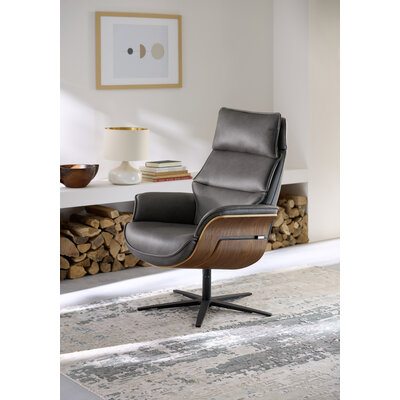 Relaxsessel Perano - Drehbar, Nussbaum, Leder, Anthrazit