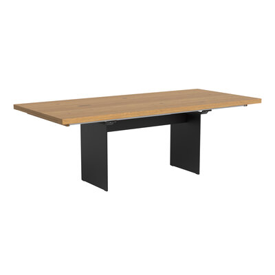 Esstisch 3110 - LB ca. 220x100 cm, ausziehbar,  Asteiche massiv, Geölt, Wange Rohstahl, Schwarz 107106