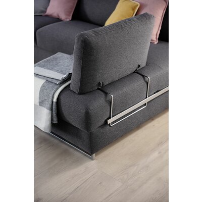 Ecksofa Nuoro - 2-Sitzer mit Longchair rechts inkl. Schlaffunktion und Bettkasten, Stoff, Grau