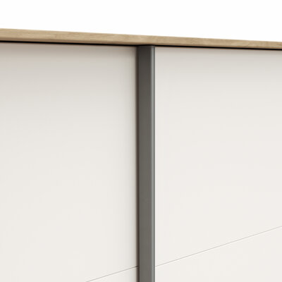Schwebetürenschrank Viana - B ca. 338 cm, Furnier, Balkeneiche, Weiß