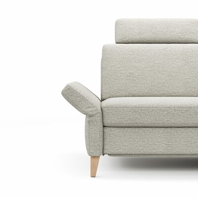 Ecksofa Arima N - 2,5-Sitzer mit Longchair rechts inkl. Relaxfunktion und Sitzvorzug (motorisch), Stoff, Creme