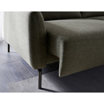 Ecksofa Leona - 3-Sitzer mit Longchair rechts inkl. Sitzvorzug motorisch, Stoff, Braungrün