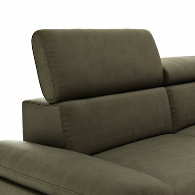 Ecksofa Felipa - 2,5-Sitzer mit Ecke rechts inkl. Armlehne verstellbar und Rückenlehne/Sitztiefe verstellbar (motorisch), Leder, Olive