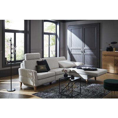 Ecksofa Arima N - 2,5-Sitzer mit Longchair rechts inkl. Relaxfunktion und Sitzvorzug (motorisch), Stoff, Creme