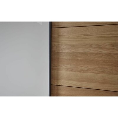 Schwebetürenschrank Lenoso -  B. ca. 260 cm, Eiche massiv, Glas, Champagner