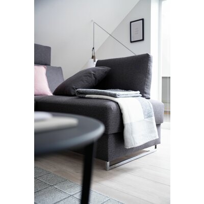 Ecksofa Nuoro - 2-Sitzer mit Longchair rechts inkl. Schlaffunktion und Bettkasten, Stoff, Grau