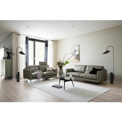 Sofa Cuneo Klassik - 2-Sitzer, Leder, Graubraun, Relaxfunktion, motorisch