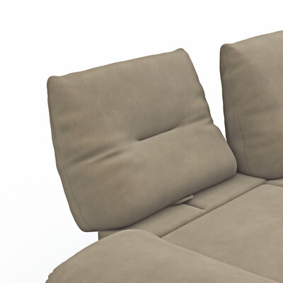Ecksofa Lucero - 2-Sitzer mit Longchair rechts inkl. Rückenlehne/ Sitztiefe/ Armlehne verstellbar und Drehsitz, Leder, Taupe