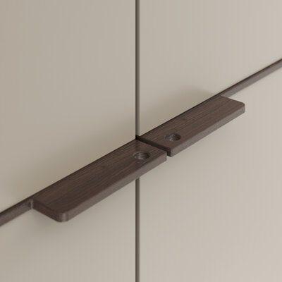 Drehtürenschrank Matera - BHT ca. 301x235x60 cm, Lack Matt, Muschelgrau, Griffe Coffee