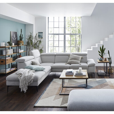 Ecksofa Felipa - Ecke links mit 2,5-Sitzer inkl. Kopfteil verstellbar, Stoff, Natur