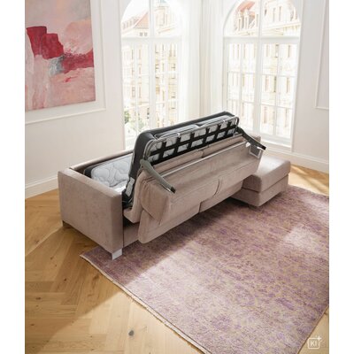 Ecksofa Lumaria Pro - 2,5-Sitzer mit Longchair rechts inkl. Schlaffunktion, Stoff, Hellgrau