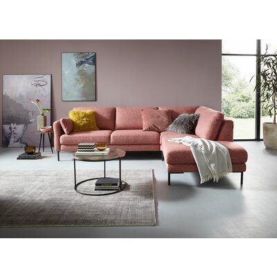 Ecksofa Enna - 3-Sitzer mit Ecke rechts inklusive Sitzvorzug (motorisch), Stoff, Koralle