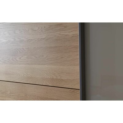 Schwebetürenschrank Lenoso -  B. ca. 260 cm, Eiche massiv, Glas, Champagner