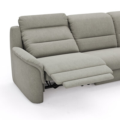 Ecksofa Cornella Plus - 2-Sitzer mit Ecke und Abschlussteil rechts inkl. Relaxfunktion (motorisch) und Kopfteilverstellung, Stoff, Nougat