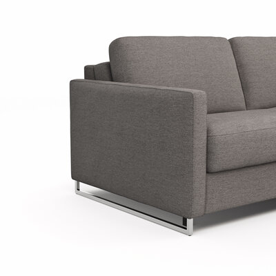 Ecksofa Nuoro - 2-Sitzer mit Longchair rechts inkl. Schlaffunktion und Bettkasten, Stoff, Grau