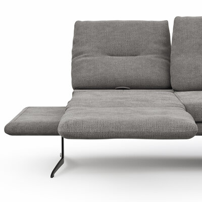 Ecksofa Lucero - 2-Sitzer mit Longchair rechts inkl. Rückenlehne/ Sitztiefe/ Armlehne verstellbar und Drehsitz, Stoff, Grau
