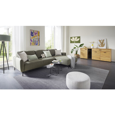 Ecksofa Leona - 3-Sitzer mit Longchair rechts inkl. Sitzvorzug motorisch, Stoff, Braungrün