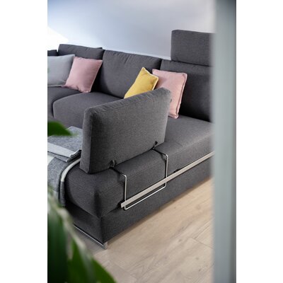 Ecksofa Nuoro - 2-Sitzer mit Longchair rechts inkl. Schlaffunktion und Bettkasten, Stoff, Grau