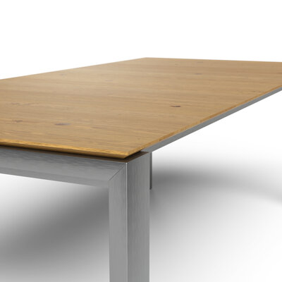 Esstisch 3400 - LB ca. 220x100 cm, ausziehbar, Asteiche massiv, Fuß Edelstahl