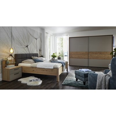 Bett Viana - Liegefläche ca. 180x200 cm, Balkeneiche furniert, Kunstleder Anthrazit