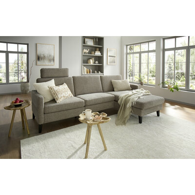Ecksofa Arima N - 2,5-Sitzer mit Longchair rechts inkl. Relaxfunktion und Kopfstütze motorisch, Stoff, Mocca