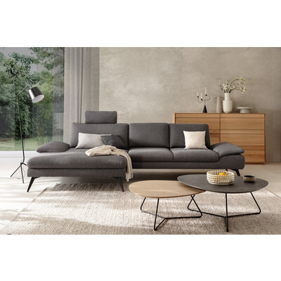 Ecksofa Collina - 2,5-Sitzer, Longchair rechts inkl. Sitztiefen- u. Armlehehnenverstellung, Stoff, Dunkelgrau