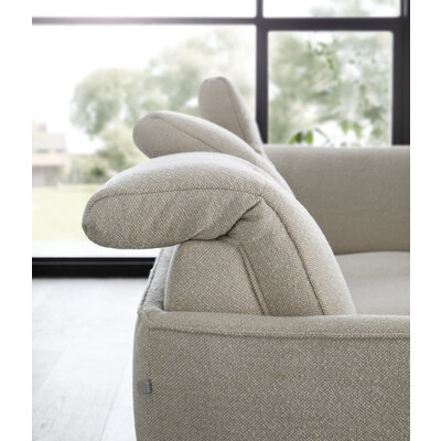 Ecksofa Amadena - 2-Sitzer mit Ecke rechts inkl. Kopfteilverstellung und Sitzvorzug, Stoff, Creme