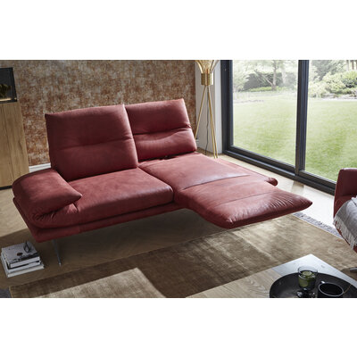 Sofa Lucero - 2,5-Sitzer inkl. Rückenlehne/Armlehne/Sitztiefe verstellbar und drehbares Sitzelement, Leder, Weinrot