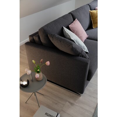 Ecksofa Nuoro - 2-Sitzer mit Longchair rechts inkl. Schlaffunktion und Bettkasten, Stoff, Grau