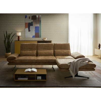 Ecksofa Lucero 2.0 - 2-Sitzer mit Longchair rechts inkl. Rückenlehne verstellbar, Stoff, Cognac