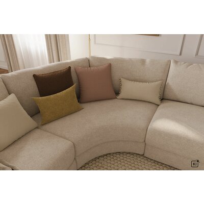 Ecksofa Almeria - Rundecke und Abschlussteil mit 2-Sitzer rechts, Stoff, Offwhite
