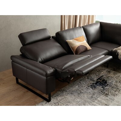 Ecksofa Enna - 3-Sitzer mit Ecke rechts inkl. motorischer Relaxfunktion, Leder, Mocca