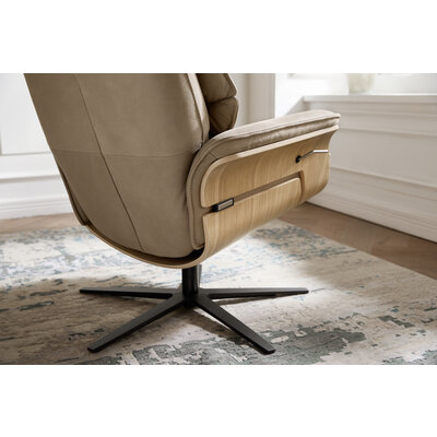 Relaxsessel Perano - Drehbar, Wildeiche hell, Leder, Beige