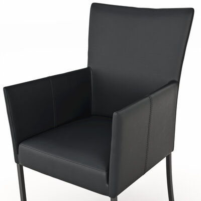 Armlehnstuhl Penthouse - Leder, Schwarz, 4 Fuß, Metall, Schwarz