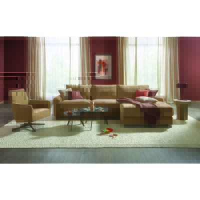 Ecksofa Almeria - 2-Sitzer mit Longchair rechts, Stoff, Hellbraun