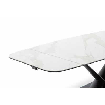 Esstisch Savona - LB ca. 200x100 cm, ausziehbar, Keramik, Weiß, Bootsform