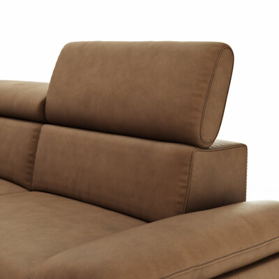 Ecksofa Felipa - Longchair links mit 2,5-Sitzer inkl. Armlehne verstellbar und Rückenlehne/Sitztiefe verstellbar (motorisch), Leder, Cognac