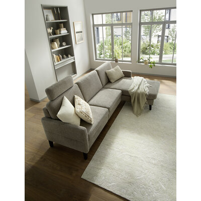Ecksofa Arima N - 2,5-Sitzer mit Longchair rechts inkl. Kopfteil verstellbar, Stoff, Mocca