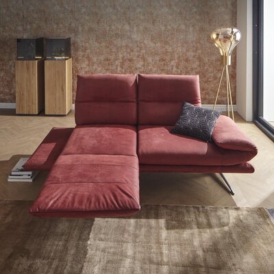 Sofa Lucero - 2,5-Sitzer inkl. Rückenlehne/Armlehne/Sitztiefe verstellbar und drehbares Sitzelement, Leder, Weinrot
