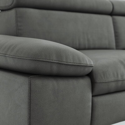 Sofa Felipa - 3-Sitzer inkl. Kopfteil verstellbar, Leder, Grau
