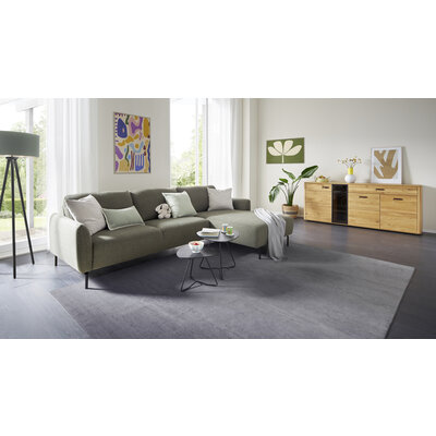 Ecksofa Leona - 3-Sitzer mit Longchair rechts inkl. Sitzvorzug motorisch, Stoff, Braungrün