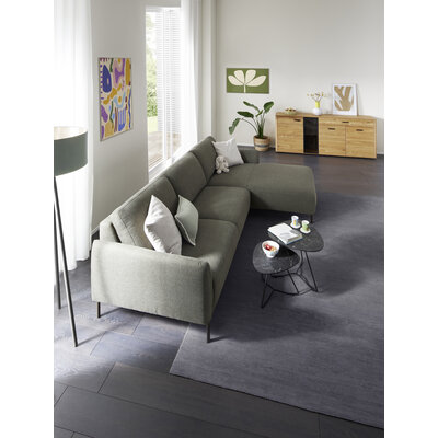 Ecksofa Leona - 3-Sitzer mit Longchair rechts inkl. Sitzvorzug motorisch, Stoff, Braungrün