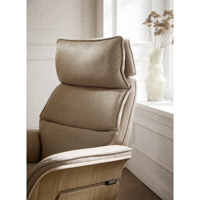 Relaxsessel Perano - Drehbar, Wildeiche hell, Leder, Beige