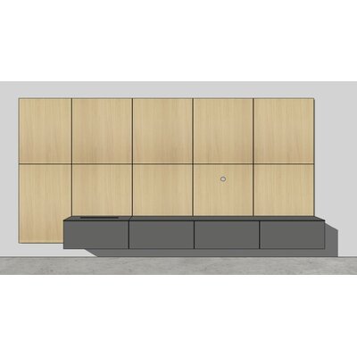Wohnwand 3900 - B ca. 390 cm, Lack, Steingrau, Eiche, Milk 1291431429